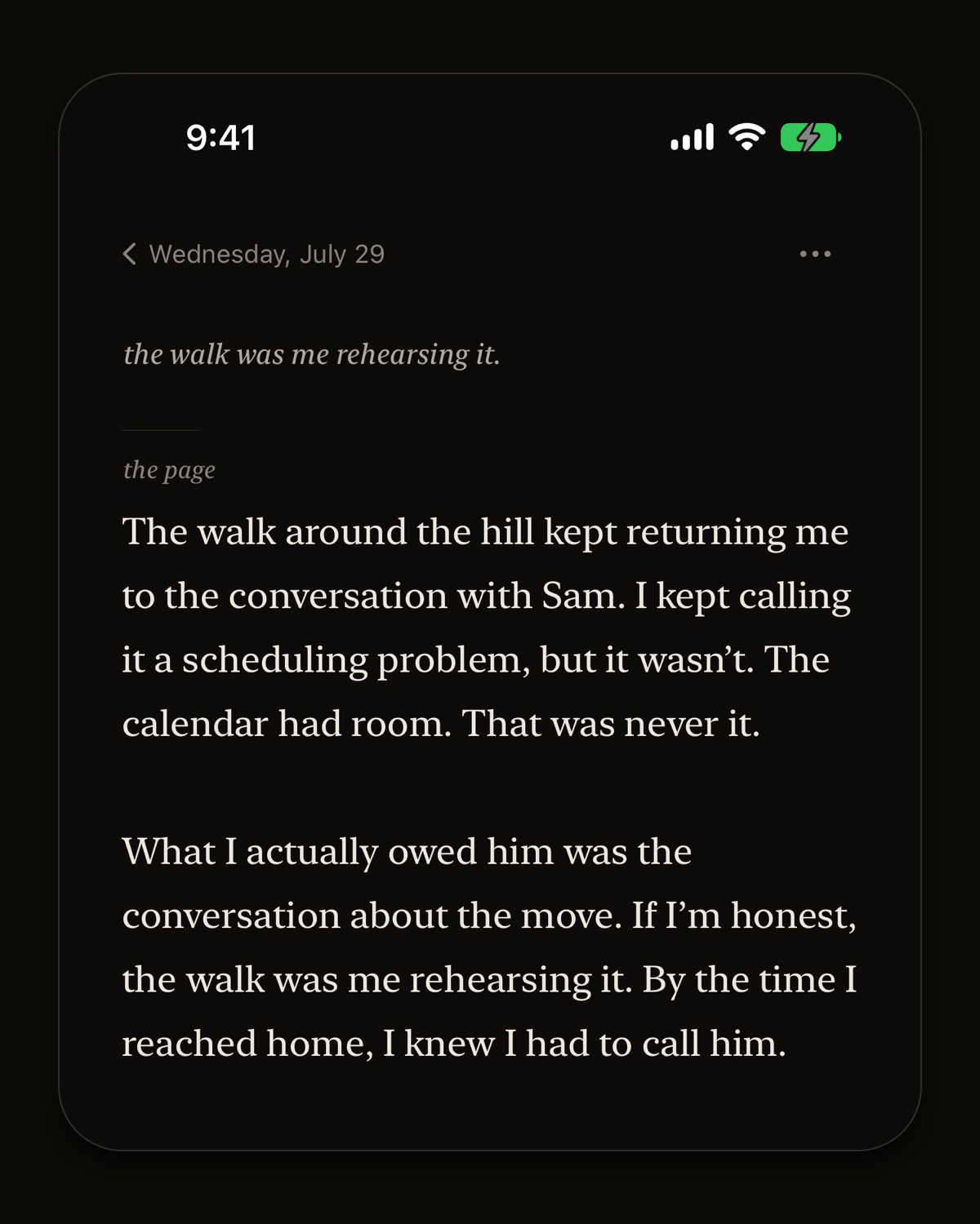 A Fieldnote page with a brief note above the complete original words.